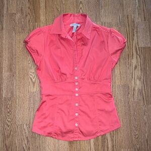 Banana Republic Coral Pink Button-Up Cap Sleeve Top